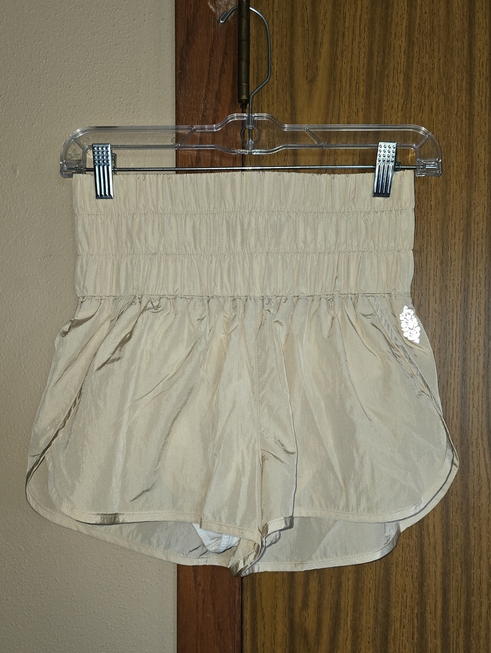 FP Movement by Free People Cream Smocked High-Rise Athletic Shorts